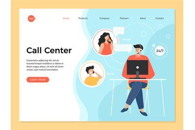 Service center landing. Customer service person people online talking