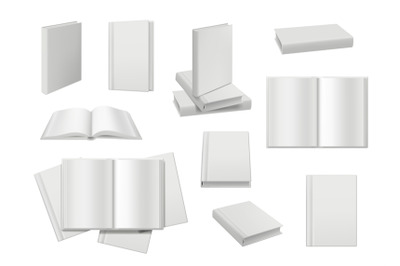 Book mockup. Empty white opening and closed white books publication pa