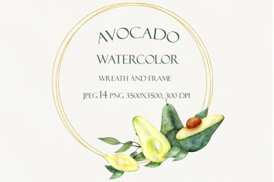 Watercolor avocado set wreath frame