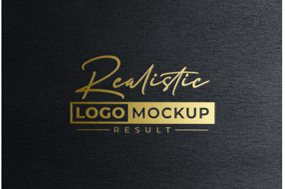 Embossed Gold foil Logo Mockup on Black Grained Paper