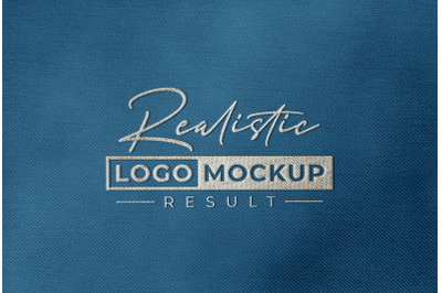 Embroidered Stitched Logo Mockup on Blue Fabric