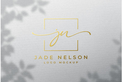 Gold Foil Stamping Logo Mockup on White Paper with Overlay Shadow