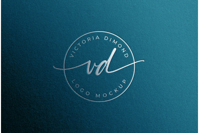 Feminine Silver Foil Stamping Logo Mockup on Blue Teal Paper