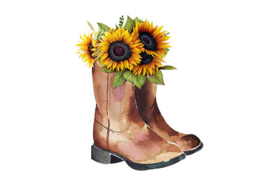 Western Cowboy Boot Sunflower Sublimation