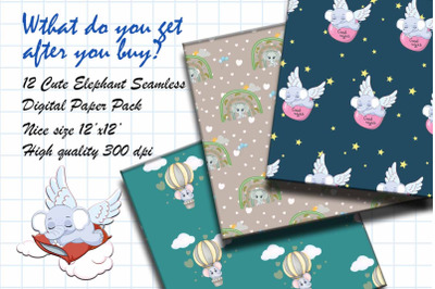 Baby Elephant Angel Digital Paper Pack