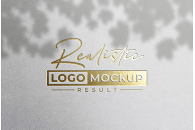 Luxury Gold Foil Logo Mockup on White Paper with Overlay leaves Shadow