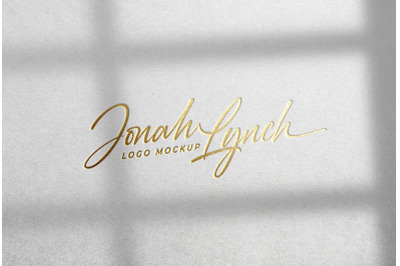 Gold Hot Foil Logo Mockup on White Paper with Overlay Shadow