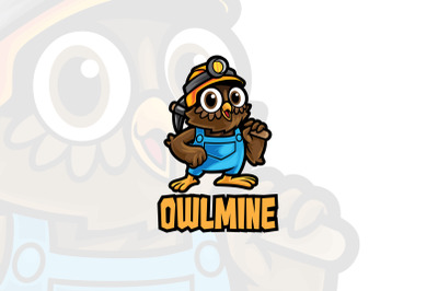 Owl Miner Cartoon Logo Mascot