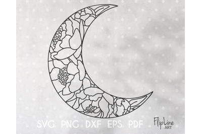 Boho Moon SVG &amp; PNG clipart, peony, floral