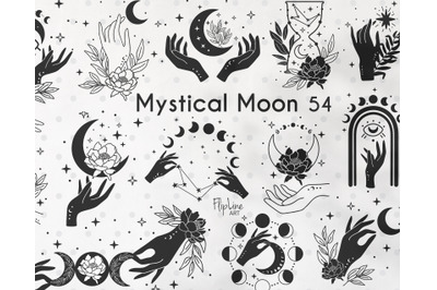 Witch Hands SVG &amp; PNG Celestial clipart, Moon phases, flower