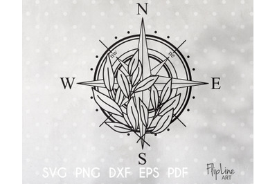 Wildflower Compass rose SVG & PNG clipart, Floral Compass By 4eka