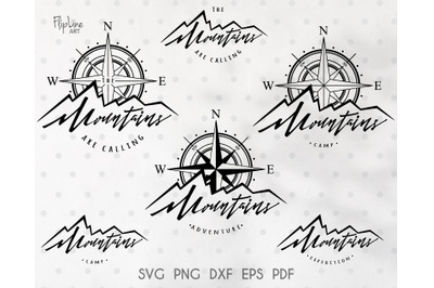 Compass rose SVG &amp; PNG clipart, The Mountains Are Calling.