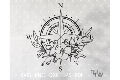 Wildflower Compass rose SVG &amp; PNG clipart, Floral Compass
