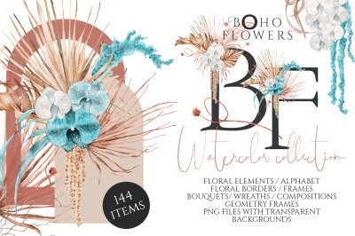 Boho Flowers Watercolor Collection