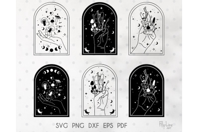 Witchy hands SVG &amp; PNG Celestial clipart,Boho Mushroom svg