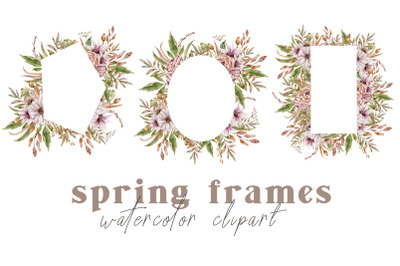 Watercolor boho floral frames clipart- 3 png files