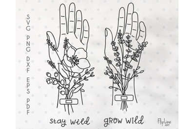 Wildflower SVG &amp; PNG botanical clipart, Hand with flowers.