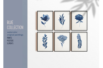 Blue Floral Prints Posters Wall Art