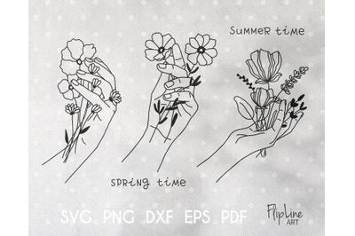 Hand with flowers, Wildflower SVG &amp; PNG botanical clipart