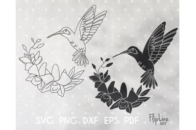 Hummingbird SVG &amp; PNG clipart, Orchid Bird, Wildflowers.