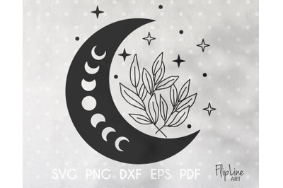 Boho Moon SVG &amp; PNG clipart, Celestial clipart Moon phases.