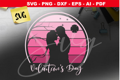 Valentines Day Couple svg pink sunset
