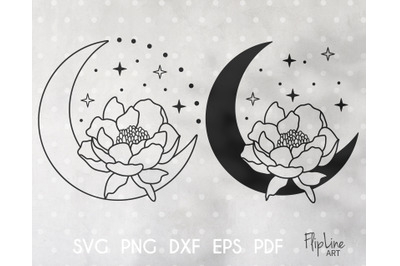 Bohemian moon SVG &amp; PNG clipart, Peony svg
