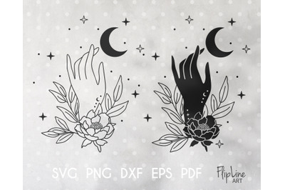 Witch Hand with Peony SVG &amp; PNG clipart.