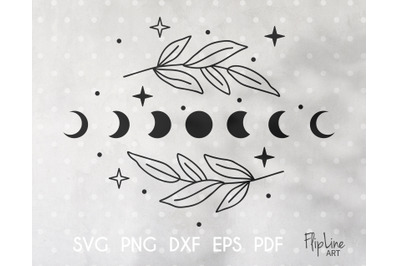 Floral moon phases SVG &amp; PNG clipart, magic Leaves.