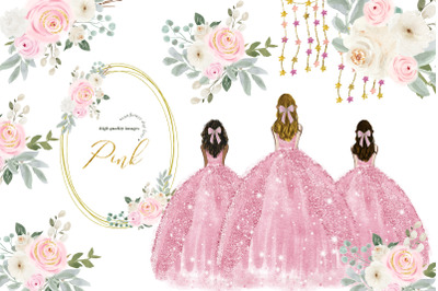 Elegant Pink Princess Dresses Quinceaera, Blush Pink Flowers