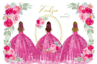 Elegant Fuchsia Pink Princess Dresses Quinceaera