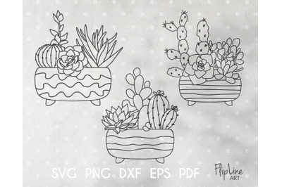 Boho Cactus SVG &amp; PNG clipart bundle, Home Plant, Succulent