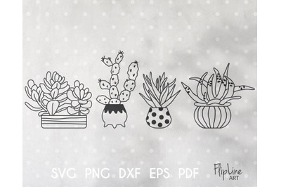 Succulent Plant SVG &amp; PNG clipart bundle, cactus pot.