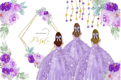 Purple Princess Dress Clipart, Purple Lilac Flowers