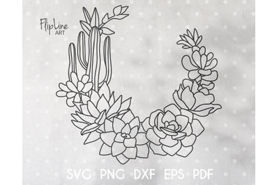 Floral wreath SVG &amp; PNG clipart, Succulent, Cactus Monogram.