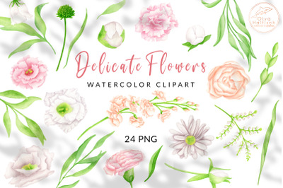 Watercolor Flowers Clipart. Wedding Floral PNG. Pastel Neutral FLowers