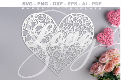 Papercut Template Floral Love SVG heart svg