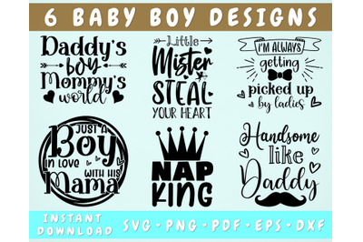 Baby Boy SVG Bundle, 6 Designs, Daddy&#039;s Boy Mommy&#039;s World SVG, PNG