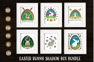 Easter Bunny Shadow Box Bundle. 3D Easter Shadow. PaperCut.