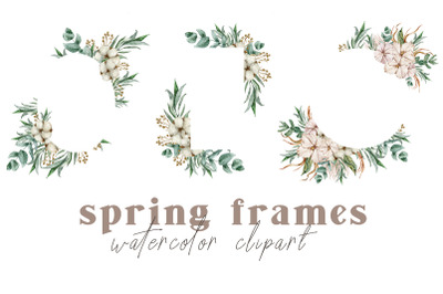 Watercolor boho floral frames clipart- 3 png files