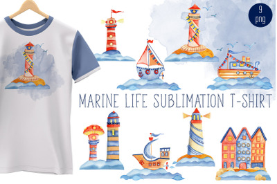 Marine design. Marine life sublimation T-shirt