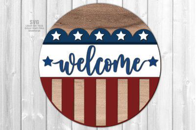 Patriotic Welcome Sign SVG Laser Cut Files | July 4th Door Hanger
