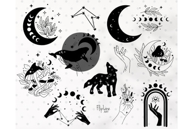 Witch Hands SVG &amp; PNG Celestial clipart, Moon phase, Mystery