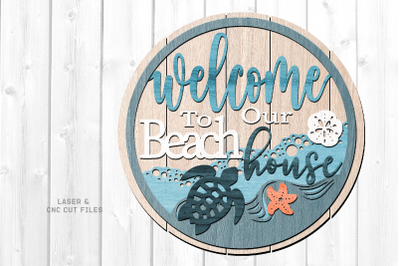 Beach Turtle Welcome Sign SVG Laser Cut Files | Beach House Sign SVG