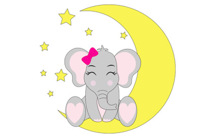 Baby elephant svg, elephant svg file, girl elephant svg,  moon night s