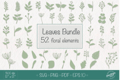 Floral bundle, Floral elements, Leaf SVG, Floral SVG, Paper leaves