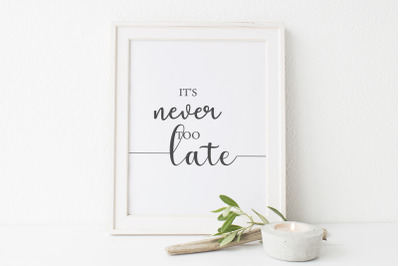 Inspirational poster, It&#039;s never too late, Printable wall art