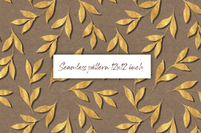 Gold leaves on paper. Seamless pattern