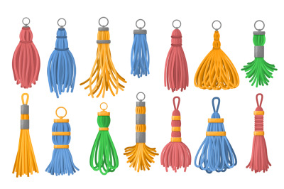 Tassel fringe. Fashion handbag thread brush, leather trinket and isola