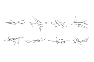 One line airplane. Travel aviation&2C; private plane and airlines linear